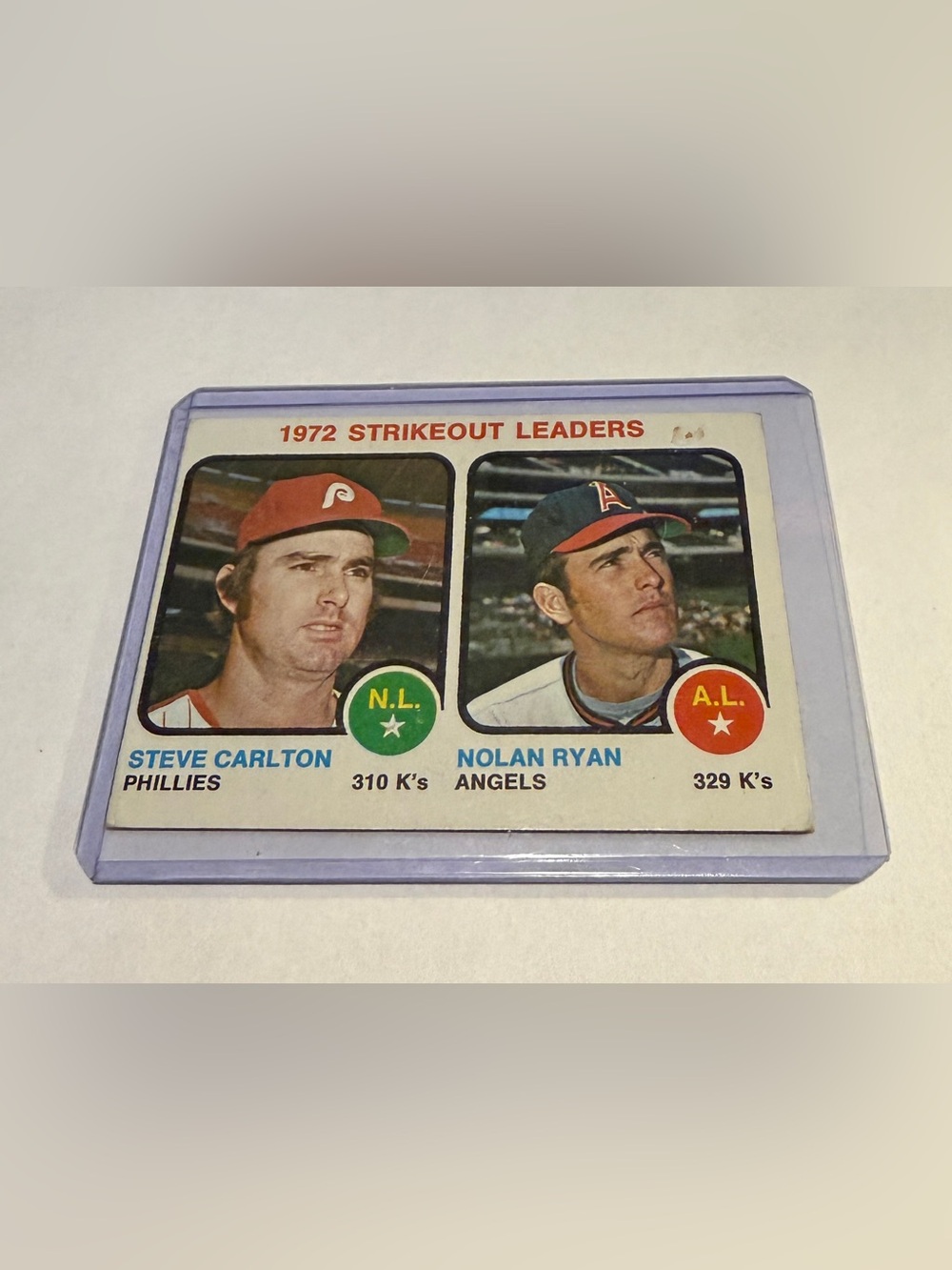 Nolan Ryan/Steve Carlton 1972 Strikeout Leader Topps Baseball Card Vintage #67
